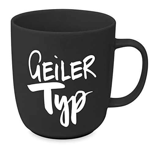 ReWu Becher Tasse aus Porzellan mit Schriftzug Geiler Typ Schwarz/Weiß Henkelbecher Kaffebecher Trinkbecher Mug 9x9x10cm von ReWu