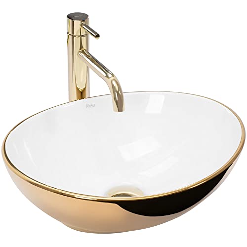 REA Aufsatzwaschbecken Sofia Oval Modern (345x410 mm, Gold/Weiß) von Rea