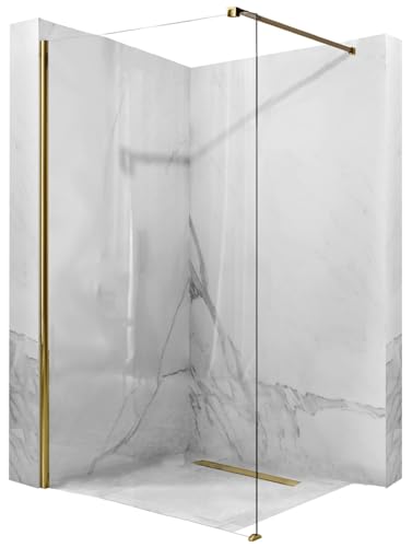 Rea AERO GOLD 110 Duschwand - WALK IN Gehärtetes transparentes Sicherheitsglas 8 mm (Gold) von Rea