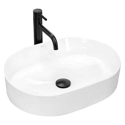 Rea Aufsatzwaschbecken Nadia 50 Waschtisch Handwaschbecken Spülbecken Waschschale Waschbecken für Badezimmer aus hochwertiger Keramik 500 mm x 375 mm x 140 mm (weiß) von Rea