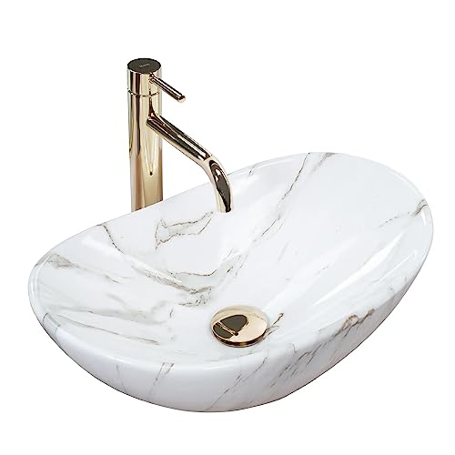 Rea Aufsatzwaschbecken Royal Mini Aiax Shiny Waschtisch Handwaschbecken Waschschale Waschbecken für Badezimmer aus hochwertiger Keramik 480 x 305 x 145 mm (weiß) von Rea
