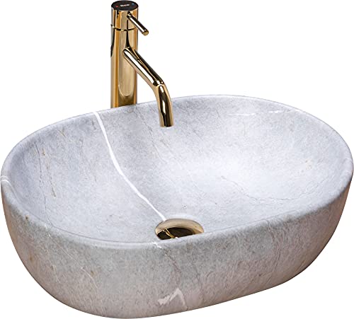 Rea Aufsatzwaschbecken Waschbecken Waschtisch Keramik Handwaschbecken Aufsatz Waschschale Oval Stein 49x35 Grau Badezimmer von Rea
