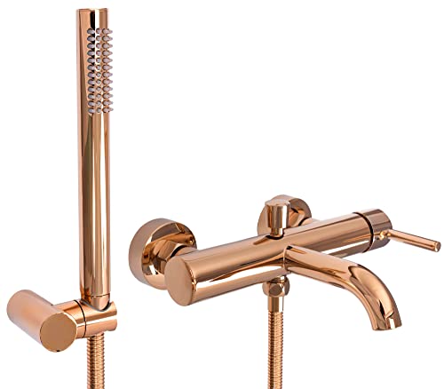 Rea Badewannenarmatur LUNGO ROSE GOLD Wasserhahn Badewanne Einhebel Wannenarmatur mit Handbrause Badarmatur aus Messing Mischbatterie Wandmontage (Rosegold) von Rea