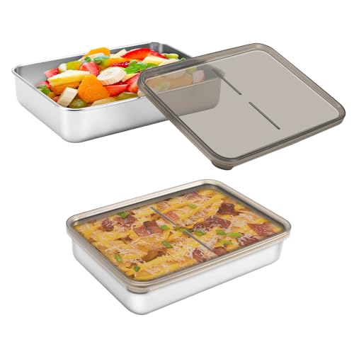 2er Set Frischhaltedosen Edelstahl mit Deckel, 800ML Kühlschrank Aufschnittbox mit Luftdicht Deckel Eckig, Stapelbar Aufschnittdose Meal Prep Boxen Lunchbox für Fleisch Käse Wurst von Realjoy