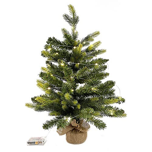 Rebecca Mobili Led-Tisch-Weihnachtsbaum, 60 cm Weihnachtsbaum, montiert, 50 Lichter, 80 Zweige, Jute-überzogener Sockel - Größe: 60 x 35 x 35 cm (HxLxB) - Art. RE6772 von Rebecca Mobili