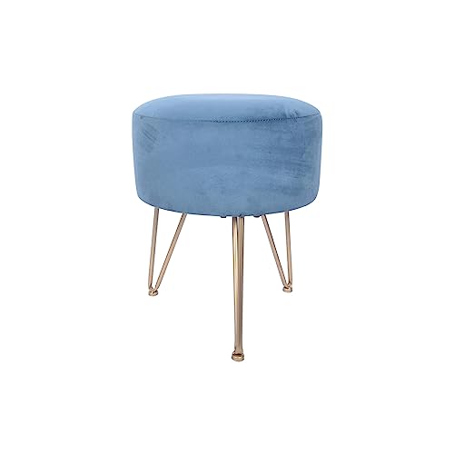 Rebecca Mobili Runder Pouf Aus Samt, Puffhocker, Blau, MDF Schwamm, Mit Eisenfüßen, Für Wohnzimmer, Home Deko - Maße HxBxT: 43 x 35 x 35 cm - Art. RE6840 von Rebecca Mobili