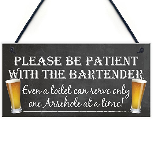 „Patienten Barkeeper“-Schild von Rot Ocean Lustiges Schild fürs Pub Vermieter Alkohol Geschenk zum Aufhängen fürs „Man Cave“ Plakette Schild von RED OCEAN