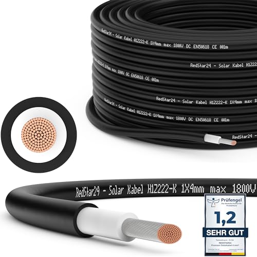 RedStar24 Premium Solarkabel 4mm² Schwarz - 30m - TÜV-zertifiziert - UV-beständig, flexibel, Photovoltaik Kabel, PV Kabel, Solar Anschlusskabel für Solarpanel, Wechselrichter & Laderegler - langlebig von RedStar24