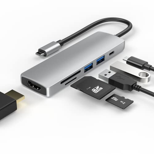 Redstar24 USB-C HUB 6 in 1 Adapter Multiport USB C mit HDMI 4K, USB 3.0, SD/TF Kartenleser Micro SD 55W PD | kompatibel für TV MacBook Pro, Air, iPad Pro, Samsung | Laptop und mehr Typ C Geräte von RedStar24