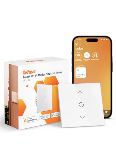 Refoss WLAN Rollladenschalter mit Apple HomeKit, Smart Rolladen Zeitschaltuhr, WLAN Jalousien Schalter mit prozentualer Steuerung, Smart Home Rolladensteuerung, Kompatibel mit Alexa, Siri, Google von Refoss