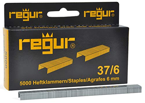 REGUR Typ 37 Feindraht-Klammern verzinkt - 5.000 Stück in der Länge 37/6 mm – Heftklammern zum Befestigen von Stoffen, Leder, Textilien sowie zum Basteln und Dekorieren von Regur