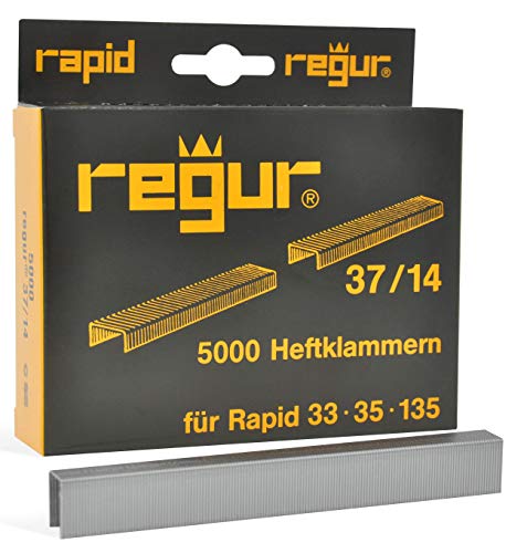 REGUR Typ 37 V2A Feindraht-Klammern - 5.000 Stück in der Länge 37/14 mm – Edelstahl-Heftklammern zum Befestigen von Stoffen, Leder, Textilien sowie zum Basteln und Dekorieren von Regur