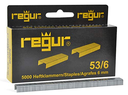 REGUR Typ 53 Feindraht-Klammern verzinkt - 5.000 Stück in der Länge 53/6 mm - Heftklammern zum Befestigen von Stoffen, Leder, Textilien sowie zum Basteln und Dekorieren von Regur