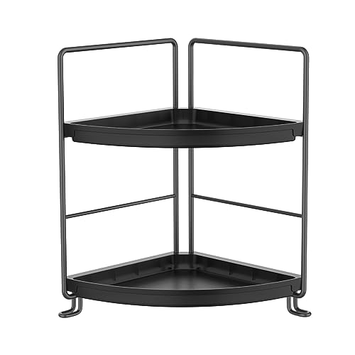 Rehomy 2-Tier Kitchen Spice Rack-Corner Bathroom Shelf- Triangle Standing Storage Rack für Bad, Wohnzimmer, Schlafzimmer, Küche (schwarz) von Rehomy