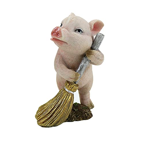 Rehomy Lustige Schweine-Statue, Kunstharz, dekoratives Sammlerstück, Statue zum Fegen des Bodens, Schwein, Figur für Zuhause und Büro von Rehomy