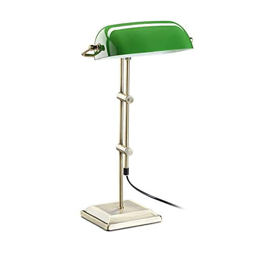 Relaxdays Bankerlampe grün, Tischlampe Glas, Dekolampe Retro, Tischlampe Messing Optik, HxBxT: 52 x 27 x 18 cm, bronze von Relaxdays