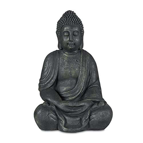 Relaxdays Buddha Figur sitzend, XL 70 cm, Gartenfigur, Vintage Dekofigur Wohnzimmer, wetterfest, frostsicher, anthrazit von Relaxdays