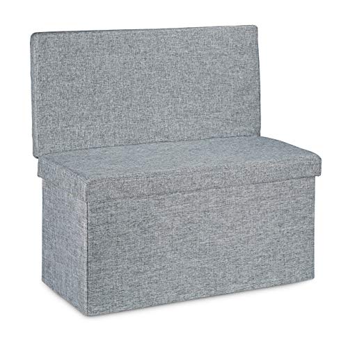 Relaxdays Faltbarer Sitzhocker mit Lehne L HBT 73 x 76 x 38 cm Sitzbank und stabiler Sitzcube als Fußablage Sitzwürfel aus Leinen als Aufbewahrungsbox Truhenbank mit Stauraum mit Deckel, grau von Relaxdays