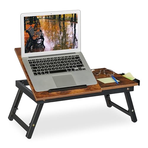 Relaxdays Laptoptisch für Bett & Couch, klappbarer Betttisch, Bambus, höhenverstellbar, Betttablett, Dunkelbraun/schwarz, 1 Stück von Relaxdays