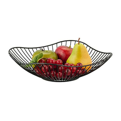 Relaxdays Obstschale Metall, Flacher Obstkorb, H x D: 7,5 x 27 cm, Drahtkorb für Früchte, Gemüse & Brot, modern, schwarz von Relaxdays