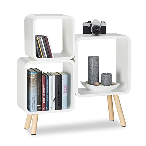 Relaxdays Regalsystem Cube mit 4 Beinen, Bücherregal Holz, Würfelregal im Retro Design, MDF, HBT: 70 x 67 x 20 cm, weiß von Relaxdays