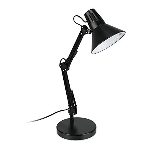 Relaxdays Schreibtischlampe, verstellbarer Gelenkarm, schwenkbarer Schirm, E27-Fassung, Retro Büro Tischlampe, schwarz, 1 Stück von Relaxdays