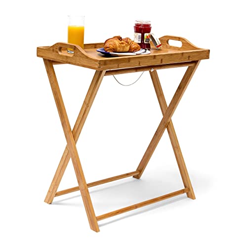 Relaxdays Tabletttisch, Bambus, HxBxT: 63,5 x 55 x 35 cm, klappbarer Beistelltisch mit Tablett, für Frühstück, Natur von Relaxdays