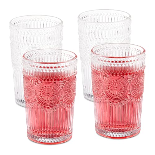 Relaxdays Trinkgläser, 4er Set, 400 ml, Vintage Gläser Wasser, Saft, Limo, spülmaschinenfest, Wassergläser, transparent, 13 x 8 cm von Relaxdays