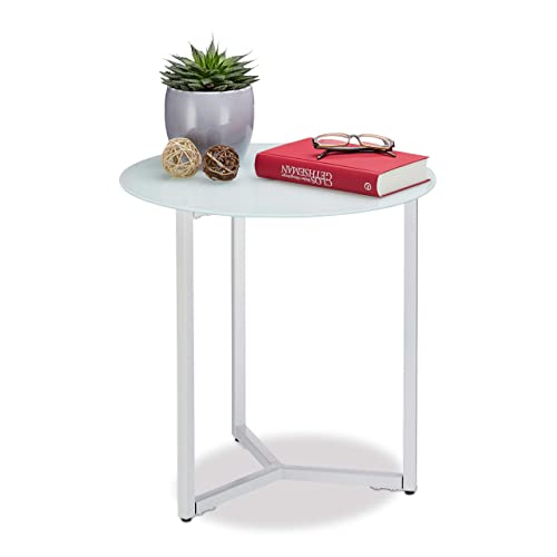 Relaxdays Weiß Runder Beistelltisch aus Glas und Metall, dekorativer Loungetisch, HxBxT: 51 x 50 x 50 cm, in trendigem, Hartglas, Standard von Relaxdays
