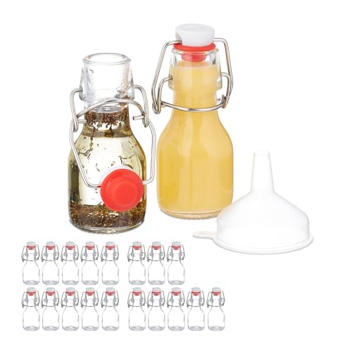 Relaxdays kleine Flaschen, 20er Set, 50 ml, Glasflaschen zum Befüllen, für Liköre & Öle, Bügelverschluss, transparent von Relaxdays