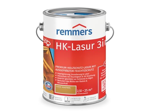Remmers HK-Lasur 3in1 eiche rustikal, 2,5 Liter, Holzlasur aussen, 3facher Holzschutz mit Imprägnierung + Grundierung + Lasur, Feuchtigkeit- und UV-Schutz von Remmers