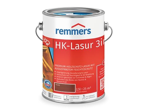 Remmers HK-Lasur 3in1 teak, 2,5 Liter, Holzlasur aussen, 3facher Holzschutz mit Imprägnierung + Grundierung + Lasur, Feuchtigkeit- und UV-Schutz von Remmers