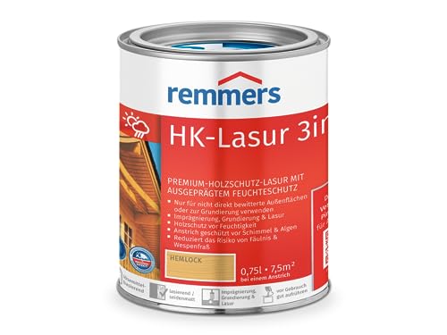 Remmers HK-Lasur 3in1 hemlock, 0,75 Liter, Holzlasur aussen, 3facher Holzschutz mit Imprägnierung + Grundierung + Lasur, Feuchtigkeit- und UV-Schutz von Remmers