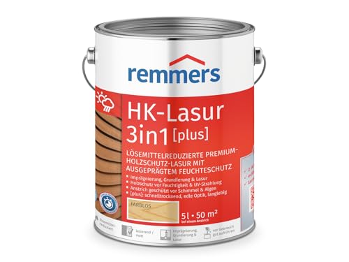 Remmers HK-Lasur 3in1 [plus] farblos, matt, 5 Liter, Holzlasur, Premium Holzlasur außen, 3fach Holzschutz mit Imprägnierung + Grundierung + Lasur von Remmers