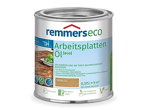 Remmers Arbeitsplatten-Öl [eco] farblos, 0,375 Liter, Arbeitsplattenöl für wasserbelastete Küchenutensilien, Arbeitsplatten, Tische und Möbel von Remmers