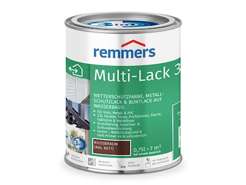 Remmers Multi-Lack 3in1 nussbraun (RAL 8011), 0,75 Liter, Wetterschutzfarbe, Metallschutzlack & Buntlack auf Wasserbasis für Holz, Metall & PVC von Remmers