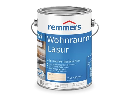 Remmers Spar Set 2x Wohnraum-Lasur weiß, 2,5 Liter, Holzlasur innen, für Möbel, Böden, Innentüren und Treppen geeignet, mit Abperleffekt von Remmers