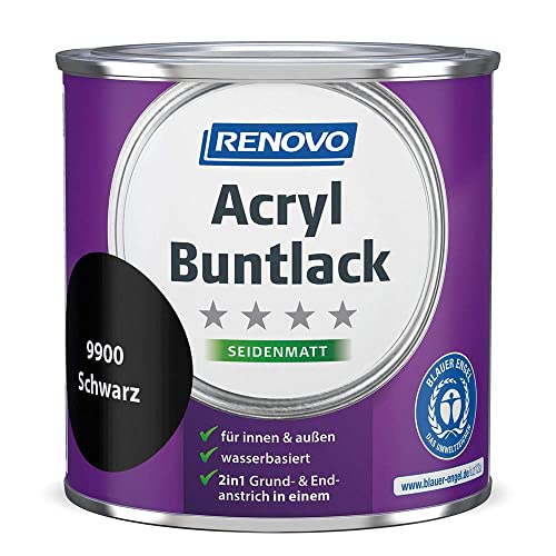 Acryl-Buntlack 2-in-1 375 ml RAL 9900 Schwarz seidenmatt Renovo von Renovo