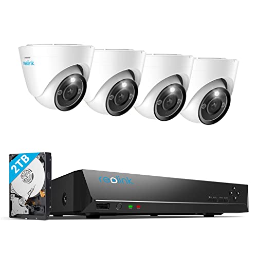 Reolink 12MP PoE Kamerasystem, 8-Kanal NVR mit 2TB HDD für 24/7 Aufzeichnung und 4 Dome Überwachungskameras mit Personen-/Fahrzeugerkennung, Zwei-Wege-Audio, Spotlights, RLK8-1200D4-A von Reolink
