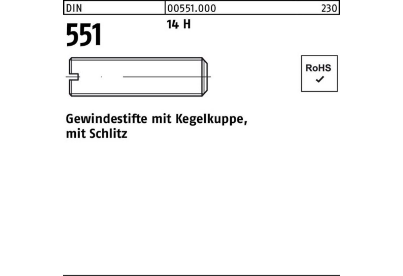 Reyher Gewindebolzen 100er Pack Gewindestift DIN 551 Kegelkuppe/Schlitz M8x 8 14 H 100 Stü von Reyher