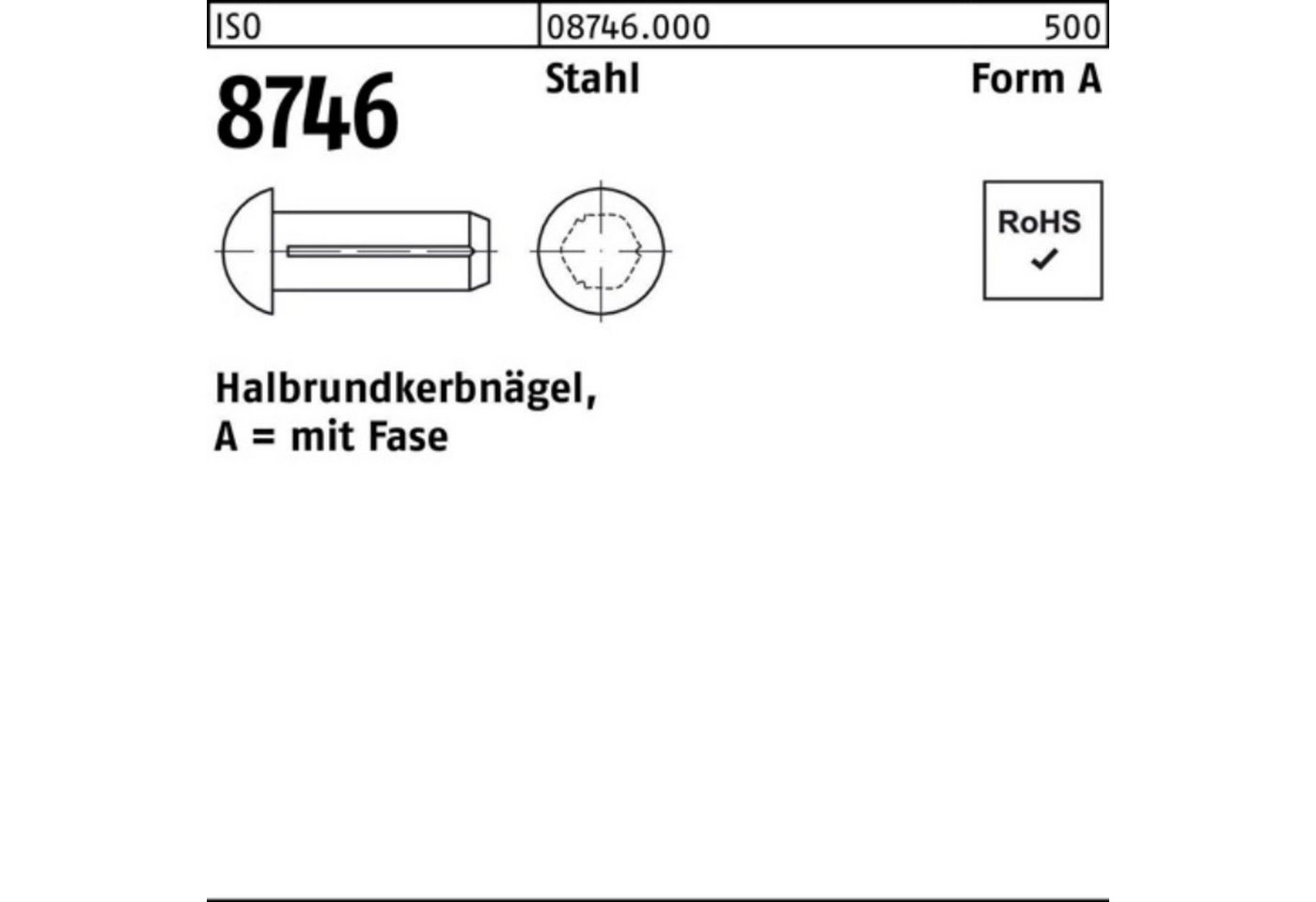 Reyher Nagel 500er Pack Halbrundkerbnagel ISO 8746 Fase 4x 12 Stahl 500 Stück ISO von Reyher