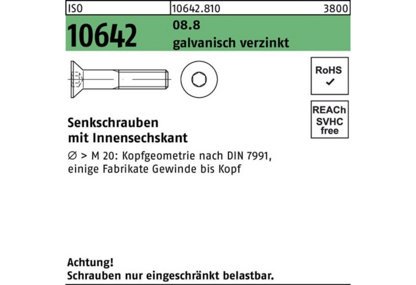 Reyher Senkschraube 100er Pack Senkschraube ISO 10642 Innen-6kt M12x 140 8.8 galv.verz. 50 von Reyher