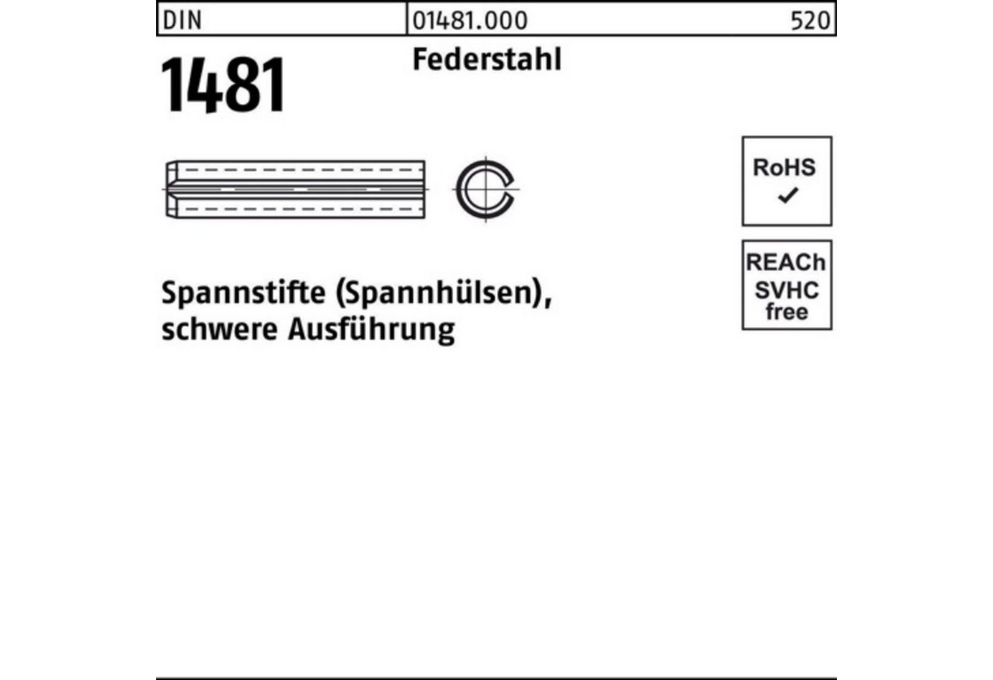 Reyher Spannstift 100er Pack Spannstift DIN 1481 21x 65 Federstahl schwere Ausführung 1 von Reyher