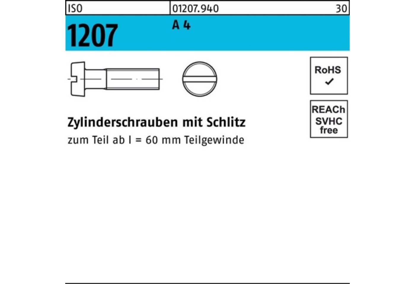Reyher Zylinderschraube 1000er Pack Zylinderschraube ISO 1207 Schlitz M4x 12 A 4 1000 Stück I von Reyher