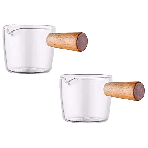 Rfeeuubft 2PCS Transparenter GlasweißEr mit Holzgriff, Mini-Kaffee-MilchweißEr-Krug. 100Ml von Rfeeuubft