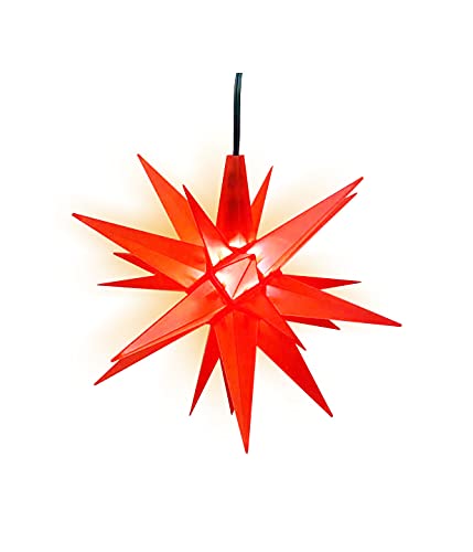 30,5 cm großer (rot) beleuchteter LED-Feiertags-Moravischer Stern – Weihnachtsstern zum Aufhängen im Freien – Advents- & Weihnachtsstern – Baumspitze (einfache Montage) von Rhino
