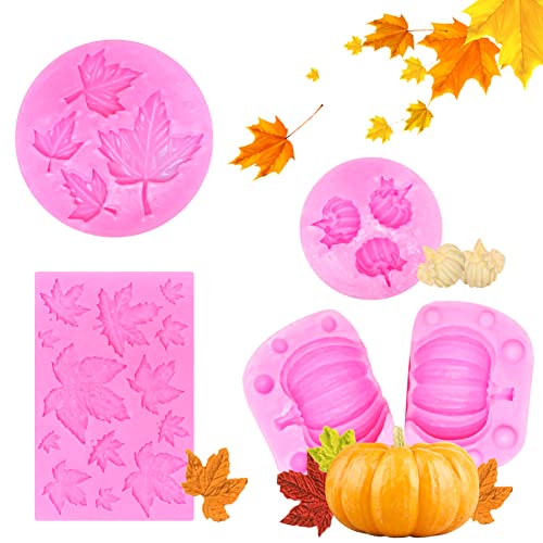 4pcs Thanksgiving Formen Silicon Kürbisform verwendet,Silikonform Blätter herbst,für Dekoration von Thanksgiving Kürbis Schokolade Weihnachts Süßigkeiten,3D-Kürbis-Ahornblatt von Rhsemi