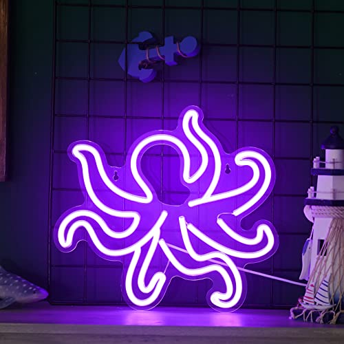 Octopus Neonschild Ozean, LED-Neonlicht, USB-betrieben, Acryl-Wanddekoration für Kinderzimmer, Jungenzimmer, Spielzimmer von Riakrum
