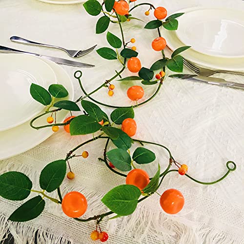 Riaxuebiy 2m Künstliche Mandarine Girlande Obstreben Feenlampe Angetrieben für Weihnachten Urlaub Party Dekoration (Orange Rattan, 1 Satz) von Riaxuebiy