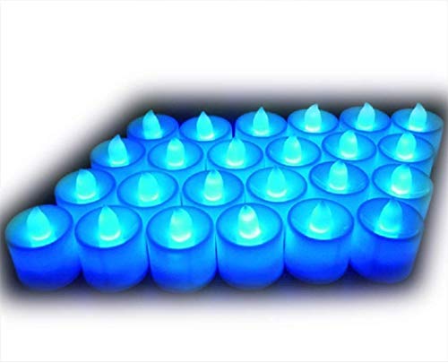 Riaxuebiy 24 LED Kerzen Teelichter Zylindrisch Elektronische Kerzen Batteriebetriebene Flammenlose Rauchlose Kerzen-Nachtlichter für Weihnachten Weihnachtsbaum Ostern Hochzeit Party (Blau Licht) von Riaxuebiy